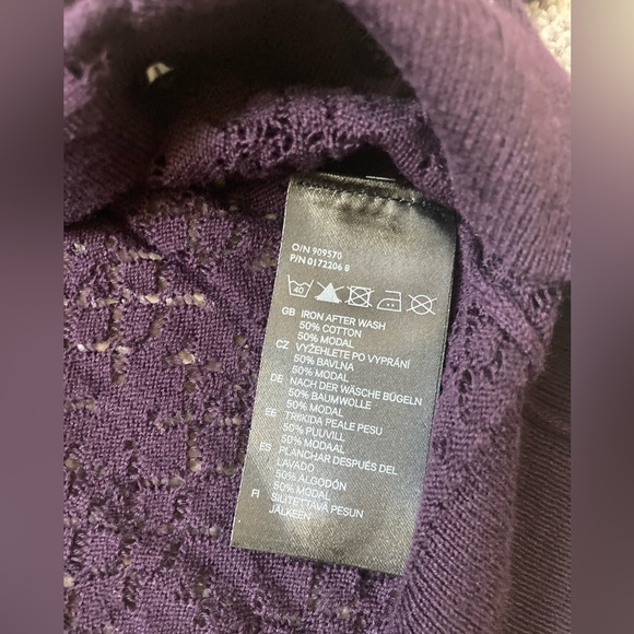 NWOT plum cotton blend eggplant purple lace crochet v neck cardigan 3/4 sleeve - Picture 4 of 5